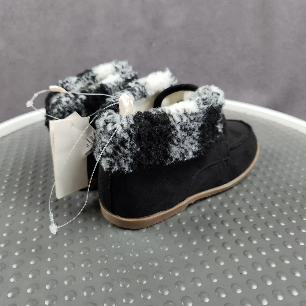 Gap Kids Moccasin Boot Boys Size 11 Black‎ Faux Suede Plaid Cuff Lined